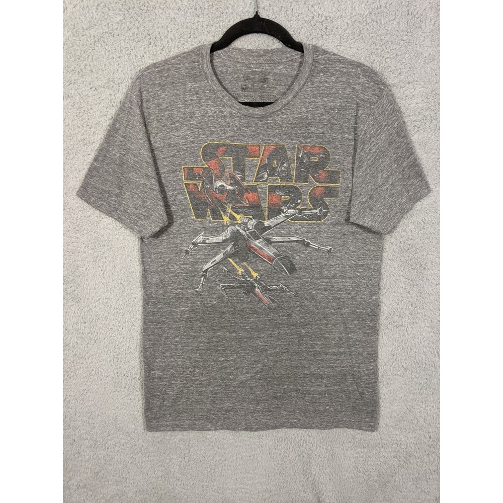 Star Wars T Shirt Mens Medium Heather Gray Graphic X Wing Fighter Movie Promo